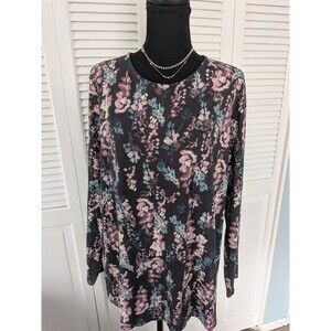 Purejill J Jill Top Womens L Grey Rose Pima Cotton Shirttail Pullover Floral Tee
